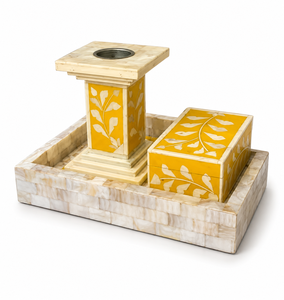 Bandeja de Madera Hecha a Mano con Incrustaciones de Nácar y Caja Decorativa de Hueso, con Juego de Quemador de Bakhoor Premium para Interiores de Lujo - Product Image 1