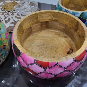 Bol à salade en bois imprimé unique pour le service des aliments, cuisine, maison, hôtel, vente en gros directe d'usine Inde, bois écologique - Product Image 6