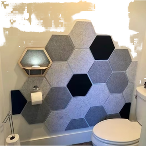 แผ่นโพลีเอสเตอร์อะคูสติก Pet Felt Wall Panel แผ่นผนังอะคูสติกแบบหกเหลี่ยมดูดซับเสียงกาวในตัว - Product Image 1