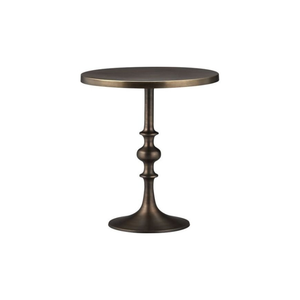 Modern <b>Round</b> Pedestal Side <b>Table</b> with Antique Bronze Finish | Minimalist Accent End <b>Table</b> with Sculpted Column Base for Home - Product Image 1