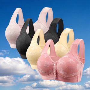 Factory Direct Wire Free 3/4 <b>Cup</b> Breast Non Rimless Lace Bra Removable Pads Knitted <b>Large</b> Size Thin Front Buckle Middle Aged - Product Image 2
