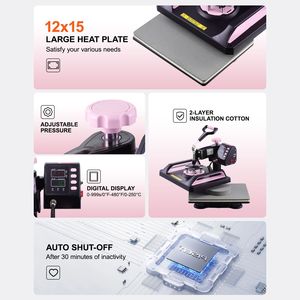 Pressa a Caldo Digitale 12x15 per T-shirt, Pressa per Tumbler da 30 oz, Macchina per Trasferimento a Caldo 8 in 1 con Braccio Girevole a 360° - Product Image 6