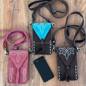 Nueva bolsa personalizada para teléfono de cuero de gamuza con puntada para botas, bolsa delgada de cuero genuino para teléfono móvil, bolsa cruzada para mujer - Product Image 4