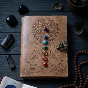 Manifestation Journal Leather Bound Diary with Seven <b>Chakra</b> Crystal Lock Closure - Product Image 3