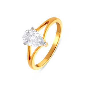 Bague solitaire en or jaune 18 carats, bague solitaire de qualité supérieure en forme de poire, aspect diamant, finition plaquée or jaune pour mariage - Product Image 1