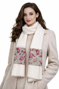 Châle en cachemire et laine fine VIC pour femme, élégant, avec bordure florale tissée, doux, chaud, de qualité supérieure, 70 x 200 cm - Product Image 3