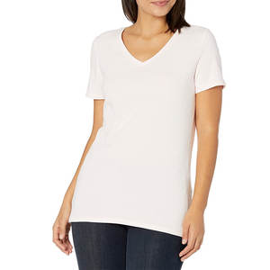Camiseta de Cuello en V para Mujer, Tejido de Mezcla de Algodón Suave, Diseño a Cuadros Estampado, Ecológica, Informal, de Manga Corta, Cómoda para Uso Diario - Product Image 1