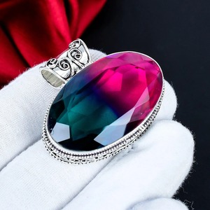 Bi-Color Tourmaline Pendant 925 Sterling Silver Pendant Oval Faceted Gemstone Handmade Pendant, Designer Jewelry Gift for Women - Product Image 5