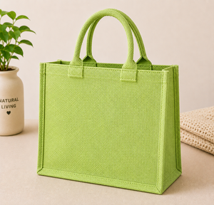 กระเป๋าโท้ทลายไดโนเสาร์สีเขียว ขนาด 28x23 ซม. ทำจากผ้าปอกระเจา พร้อมหูหิ้วแบบยาว มีช่องด้านใน เหมาะสำหรับงานแต่งงานและใส่ของชำ - Product Image 6