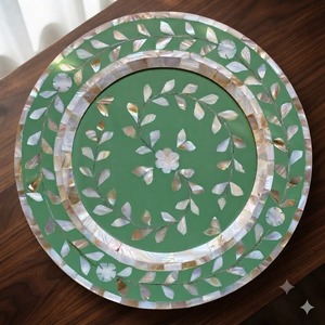 Plato Decorativo Redondo con Incrustaciones de Madreperla, Plato con Diseño Floral para Vajilla de Bodas y Fiestas - Product Image 2
