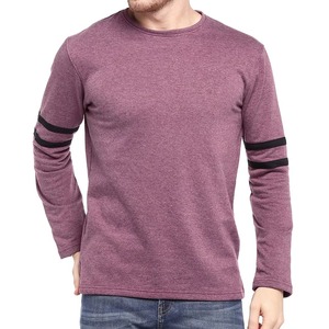 Camiseta de Manga Larga Personalizada para Hombre, Color Morado Jaspeado con Franja en el Brazo Color Granate, Corte Ajustado, Algodón, Estilo Casual Urbano, OEM al por Mayor - Product Image 1