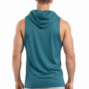 Camiseta sin Mangas con Capucha Clásica para Hombre, Cuello en V, Color Sólido, para Gimnasio, Fitness, Entrenamiento, Secado Rápido, Transpirable, Personalizable, de Alta Calidad - Product Image 2