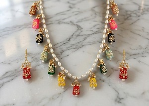 Unisex Bohemian Ethnic Bell Shape <b>Pearl</b> Necklace and Earring <b>Set</b> Brass Jewelry Bridal Fashion Jewelry <b>Sets</b> - Product Image 4