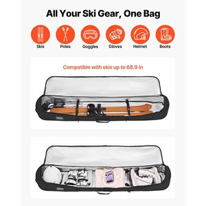Borsa da sci da Snowboard imbottita da 65 pollici/165 cm 600D impermeabile In tessuto Oxford cinghie interne regolabili per viaggi aerei-bastoncini da sci neri - Product Image 2
