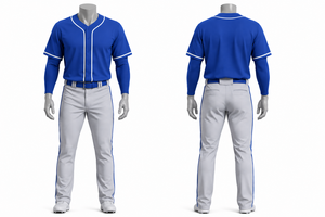 Custom Men's <b>Baseball</b> Uniform Blue Jersey White Pants Moisture Wicking Regular Fit All Seasons Apparel - Product Image 1