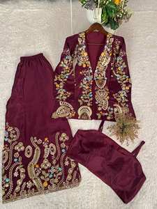 Conjunto Étnico Moderno de Seda Chinon para Mujer - Koti y Palazzo con Bordado de Lentejuelas y Blusa Completamente Cosida - Product Image 3