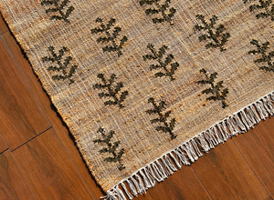 Tapis en jute et coton fait main, motif floral, kilim à poils plats, écologique, fin, pour salon, forme rectangulaire - Product Image 6