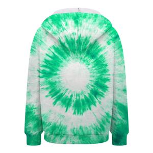 Kangaroo Pocket Tie <b>Dye</b> Zip Up Hooded Sweatshirt Women Full Sleeve Regular Fit Rainbow Pattern Polyester <b>Material</b> Casual Wear - Product Image 6