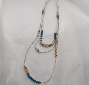 Pieza de cuello de cadena de cuentas doradas y azules de múltiples hebras para niñas Collar de cuentas de cadena de múltiples capas de moda - Product Image 1
