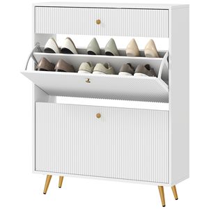 Mobile Moderno Bianco per Scarpe con Capacità di 12 Paia, Ripiani Regolabili, Pannelli Ondulati, Design Funzionale e Flessibile - Product Image 1