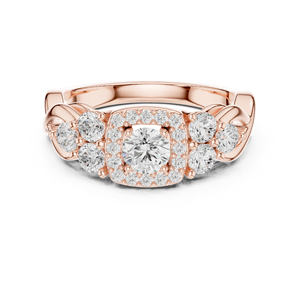 แหวนหมั้นเพชรทรงกลมทองคำโรสโกลด์ 14K สำหรับผู้หญิง |   เพชรที่เพิ่งเพาะเลี้ยง - Product Image 1