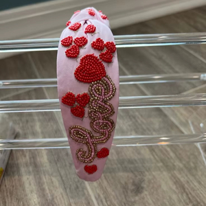 Serre-tête festif de la Saint-Valentin fait main de qualité supérieure avec perles et cœurs rembourrés roses en strass pour femmes et filles 2026 - Product Image 1