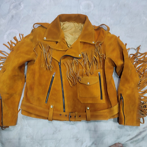 Wholesale Men Genuine Brown <b>Suede</b> Leather Western Cowboy Fringe <b>Jacket</b> Vintage Biker <b>Jacket</b> - Product Image 3
