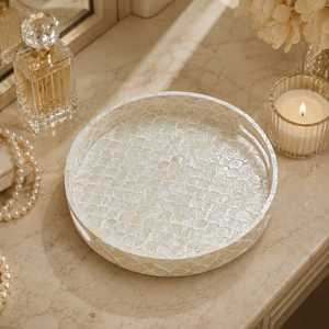 Ensemble de 2 plateaux de rangement ronds en résine, design texturé bohème, empilables pour organiser la table, plateau de service, plateau en nacre - Product Image 5