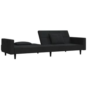 Canapé-lit 2 places en velours noir, bois et plastique - Product Image 5