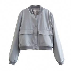 TRAMA SPORTS APPAREL - Chaqueta casual de otoño para mujer, negra, con cuello alto, botones, manga larga, ligera, de poliéster, con cierre frontal - Product Image 2