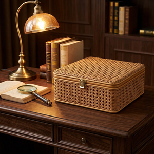 Boîte de rangement en rotin tressé faite à la main avec couvercle, organiseur en cannage pour bijoux, souvenirs et décoration intérieure - Product Image 6