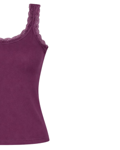 Camisola de Algodón con Encaje Color Ciruela para Mujer, Diseño Personalizado, Corte Ajustado, Sin Mangas, Estilo Casual de Verano, Suave y Transpirable - Product Image 3