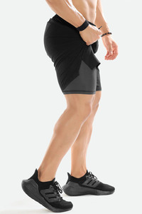 Custom Wholesale Men’ 2 in 1 Running Shorts Double <b>Layer</b> 5 Inch Quick Dry Compression Gym & Trail Workout Shorts - Product Image 3