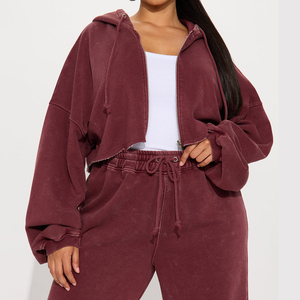Nouvel ensemble décontracté 2 pièces pour femme, hiver, écologique, respirant, en molleton de coton, avec sweat à capuche et pantalon de jogging, effet délavé à l'acide - Product Image 3