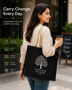 กระเป๋าโท้ทผ้าไม่ทอ Think Green Live Clean ขนาดกลาง สำหรับช้อปปิ้งและโปรโมชั่น  รักษาสิ่งแวดล้อม 100% - Product Image 2
