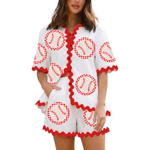 Ensemble d'été décontracté deux pièces pour femme, tendance, en coton écologique respirant, avec patchwork de sequins brodés à la main - Product Image 1