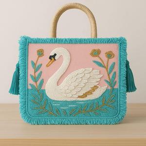 Elegant Traditional Floral Embroidery Beaded Tote <b>Bag</b> with Detailed Handmade <b>Stitching</b> and Beautiful Decorative Beaded Patterns - Product Image 1