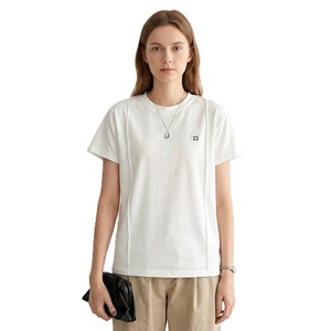 Solid Seam Detail <b>Tee</b> Old Money Style Business Women's Shirts Casual Short Sleeve <b>White</b> T-Shirt O-Neck Cotton Blouse Tops OEM - Product Image 1