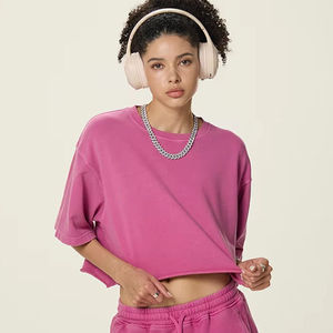 Camiseta Oversize Vintage NeverStatic para Mujer, Estilo Urbano, Casual, Verano, Top Corto, 100% Algodón, Lavado Ácido, Decoración con Logotipo - Product Image 1