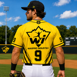 Warpro Industry เสื้อเจอร์ซีย์สำหรับผู้ชายแขนสั้น, กระดุมหน้าซับลิเมชันสีเหลืองสีดำดูดความชื้นขนาดผู้ใหญ่ - Product Image 5