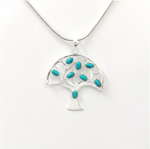 Pendentif Arbre de Vie en Argent Sterling 925 Délicat avec Pierre Précieuse Turquoise Bleue Classique – Cadeau d'Anniversaire pour Elle - Product Image 2