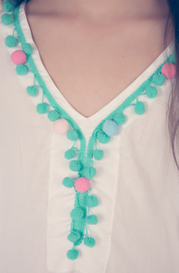 Robe courte à volants pour enfants, Collection de vêtements pour enfants, Turquoise et rose, Pom Pom, blanche, Kaftan, belle robe pour petite princesse, nouvelle Collection 2021 - Product Image 2