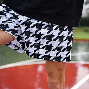 Wholesale Custom Breathable Summer Basketball <b>Mesh</b> <b>Shorts</b> Heavyweight Canvas Fabric Houndstooth Pattern Sublimation <b>Men's</b> - Product Image 5