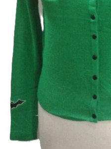 Cardigan en tricot vert pour femme, manches longues, col rond, broderie vintage, appliqué, manches complètes, longueur normale - Product Image 4