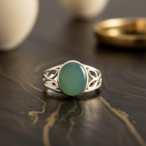 แหวนตราประทับอควา คาลเซโดนี 4.2 กรัม เครื่องประดับแฟชั่นสุดหรู - Product Image 3