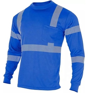 T-shirt de sécurité réfléchissant bleu à manches longues, vêtements de travail haute visibilité, chemise d'avertissement pour les équipes routières et de construction - Product Image 2