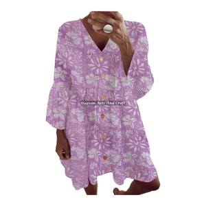 Túnica india de algodón diseñada para primavera/verano, con estampado floral, transpirable, de dos capas, estilo bohemio para mujer, India y Pakistán. - Product Image 5