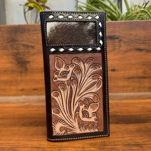 Prêt à expédier portefeuille long à deux volets en cuir usiné à la main pour portefeuilles floraux en cuir de vachette de haute qualité pour hommes portefeuilles de cartes en cuir véritable - Product Image 4