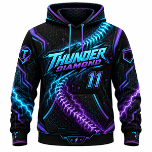 เสื้อฮู้ดเบสบอล Thunder Diamond สำหรับผู้ชาย แบบสวมหัว พิมพ์ลายแบบ Sublimation ชุดกีฬา สีดำ น้ำเงิน ม่วง ดีไซน์สำหรับผู้ใหญ่ - Product Image 1