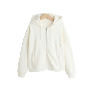 <b>Women's</b> <b>Cream</b> <b>Fleece</b> Hooded Zip-Up Sweatshirt Full Sleeve Casual Solid Color Unlined Breathable Summer Wear - Product Image 2